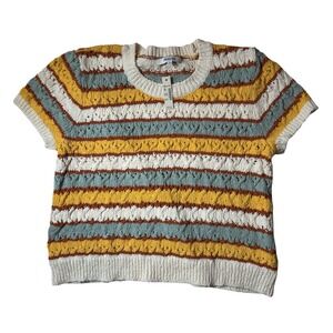 Madewell Striped Scoop-Neck Short-Sleeve Sweater in Cream, Mustard & Blue